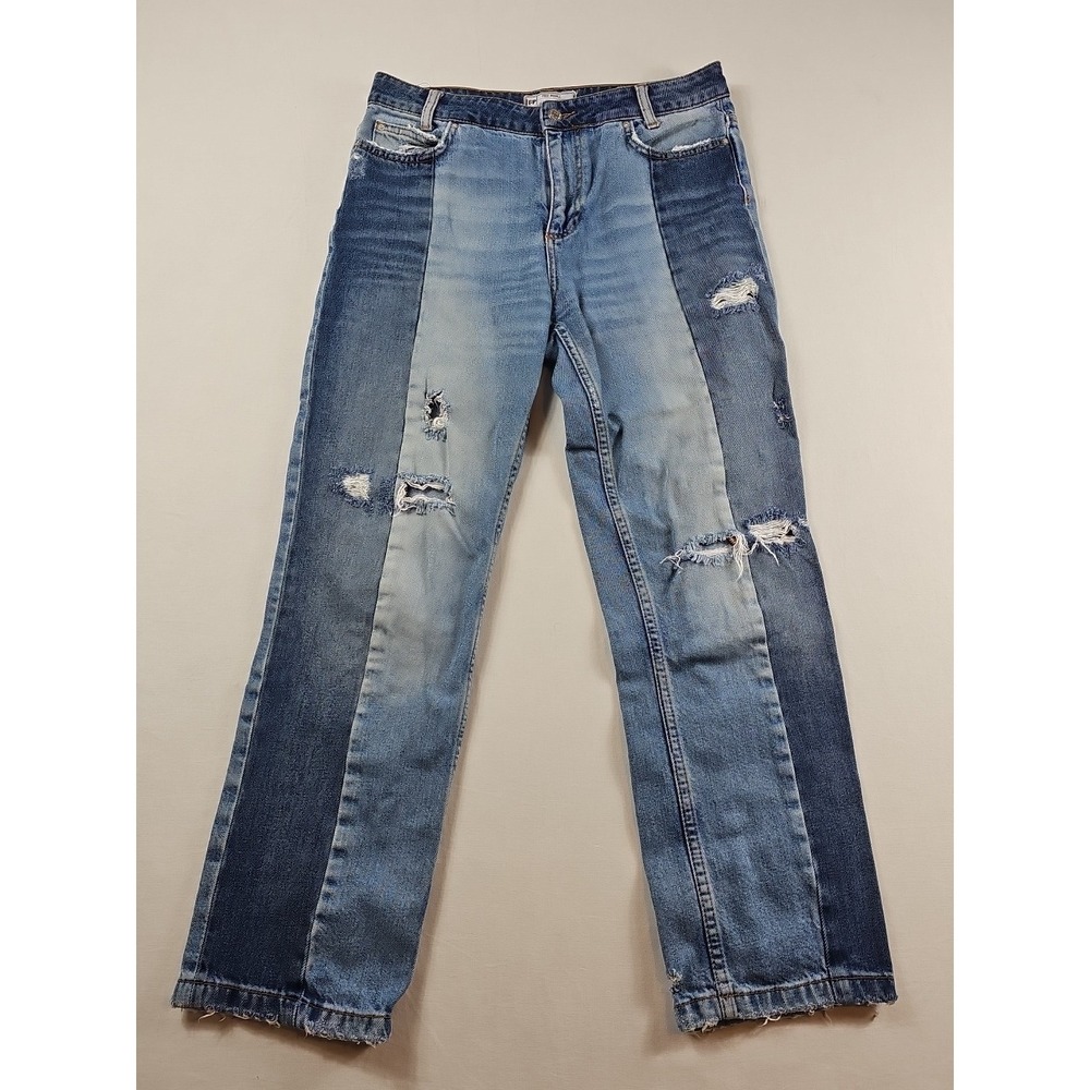 Free People Women's Two Tone Patchwork High Waist Jeans Denim Sz 28 Straight Leg